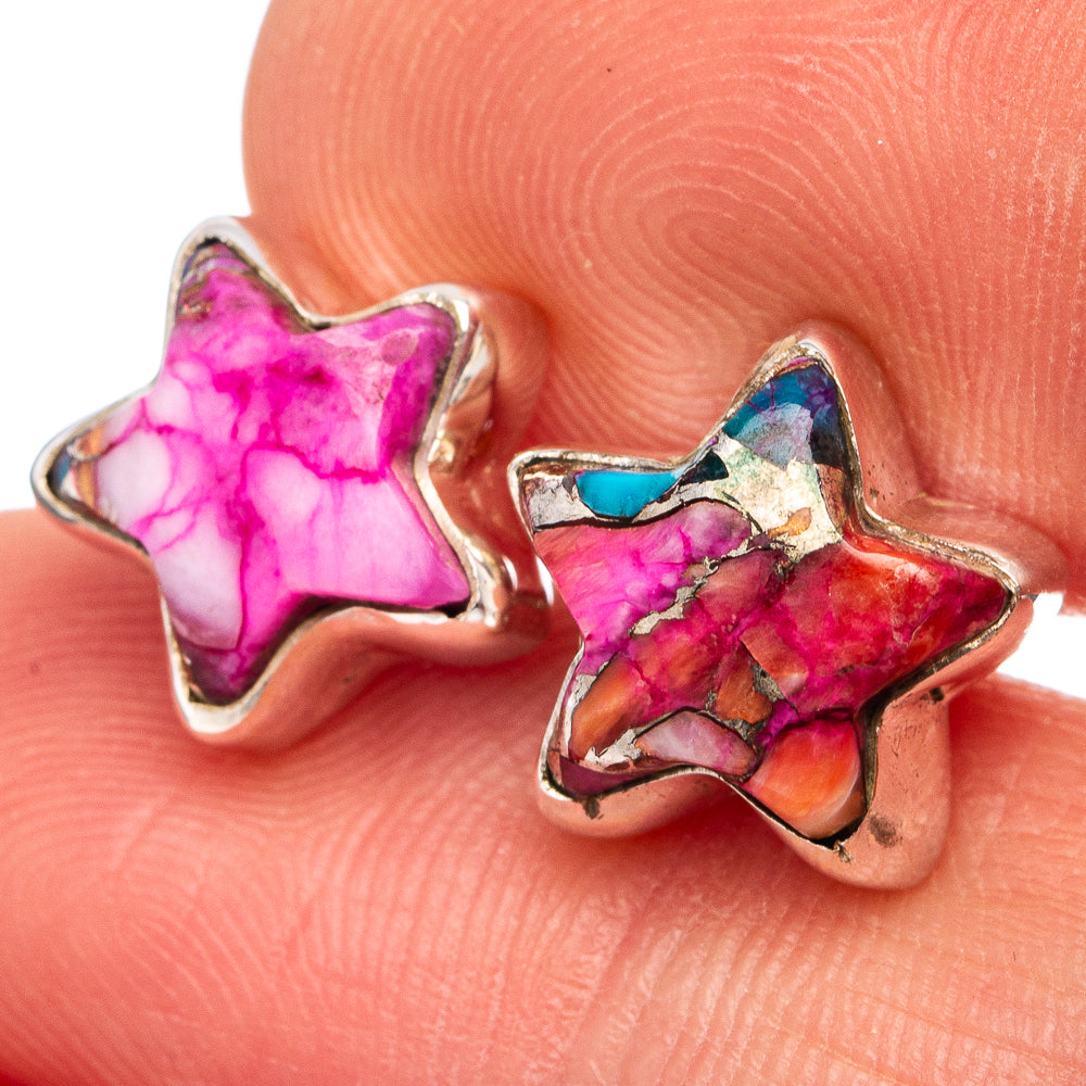 Pink Dahlia Mohave Turquoise Star Earrings 3/8" (.925 Sterling Silver)