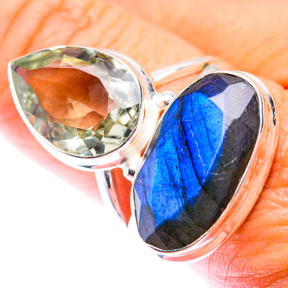 Large Labradorite, Green Amethyst Ring Size 9 (925 Sterling Silver) RING140198