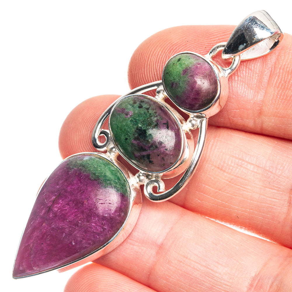 Ruby Zoisite 925 Sterling Silver Pendant 2 1/8"