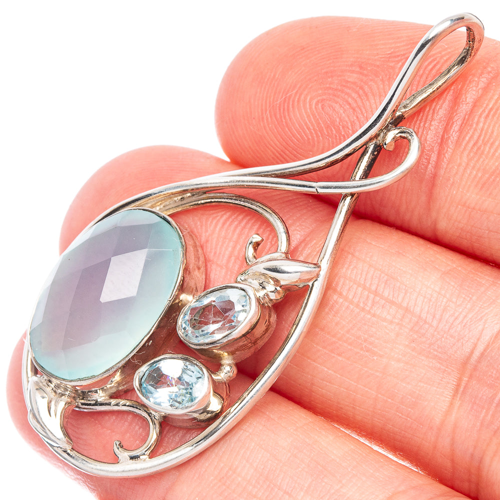 Chalcedony, Blue Topaz Pendant 1 3/4" (925 Sterling Silver) P44893
