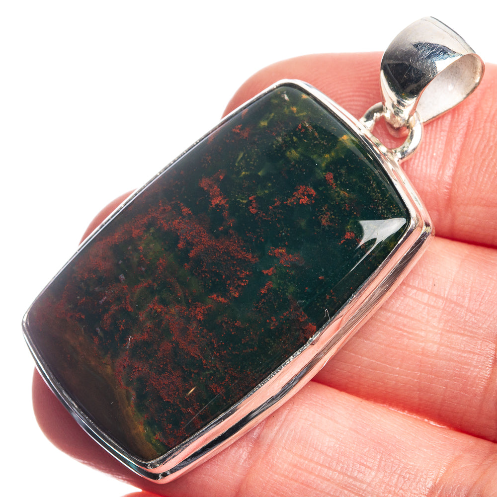 Bloodstone 925 Sterling Silver Pendant 1 3/4"