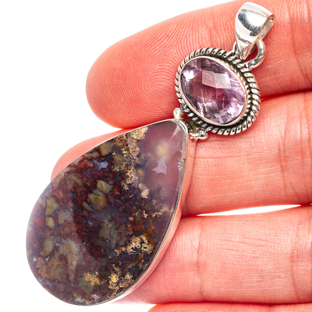 Premium Indonesian Plume Agate, Amethyst Pendant 2 3/8" (.925 Sterling Silver)