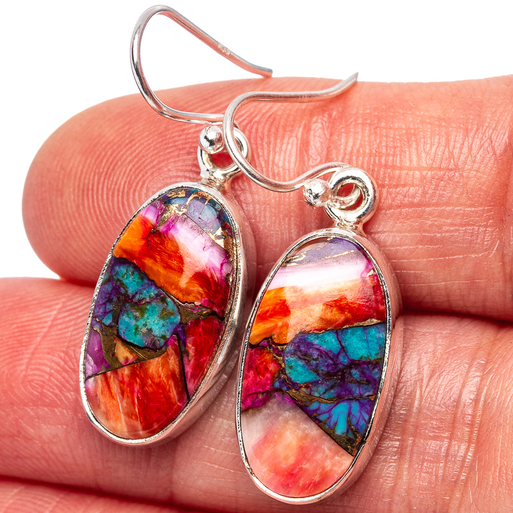 Pink Dahlia Mohave Turquoise Earrings 1 3/8" (.925 Sterling Silver)