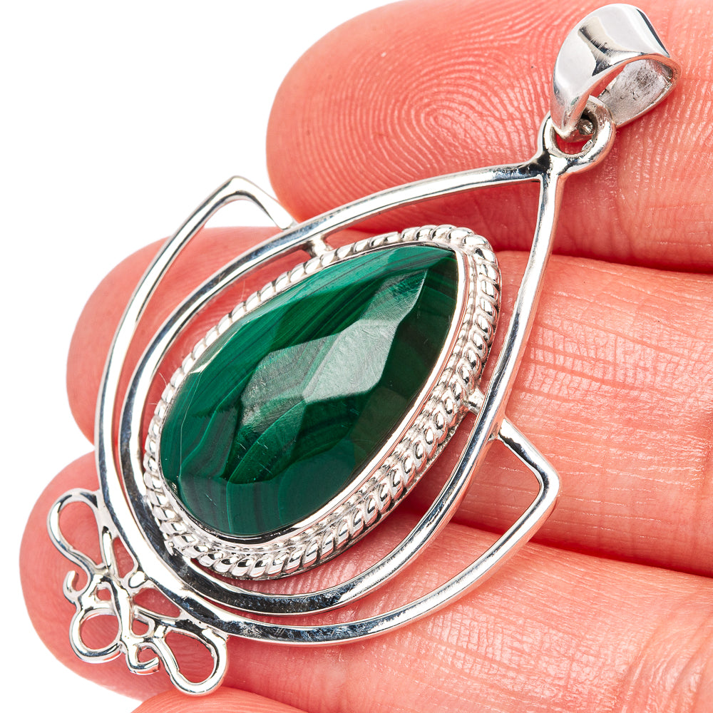 Premium Malachite 925 Sterling Silver Pendant 1 3/4" Ana Co P42260
