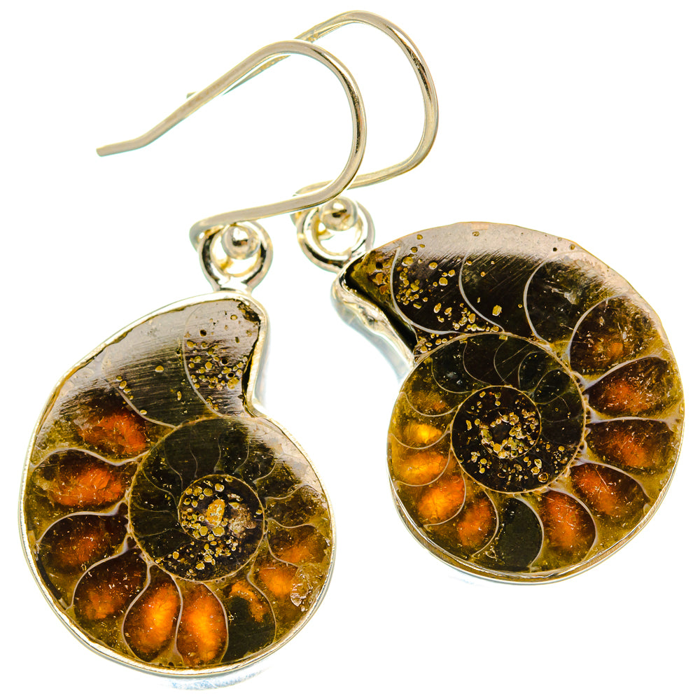 Ammonite Fossil Earrings 1 3/8" (925 Sterling Silver) EARR432056