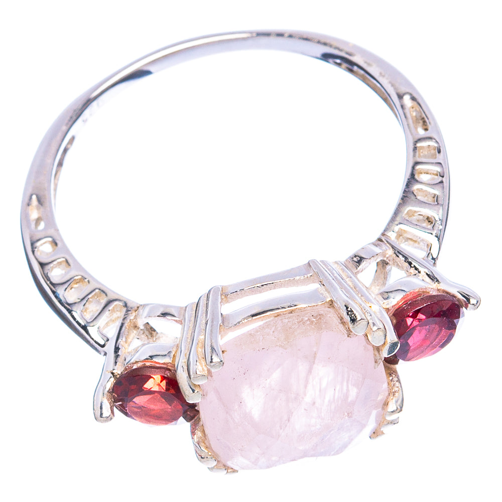 Rose Quartz, Garnet Ring Size 9.5 (925 Sterling Silver) R4728