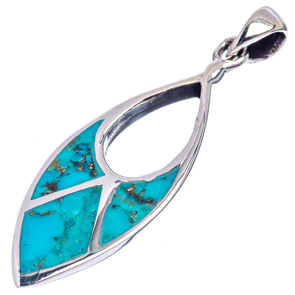 Native Style Mohave Turquoise Pendant 1 1/2" (.925 Sterling Silver)