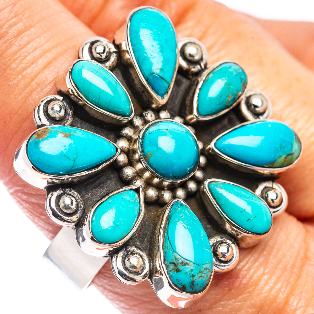 Exclusive Kingman Turquoise Ring Size 8 Adjustable (.925 Sterling Silver)