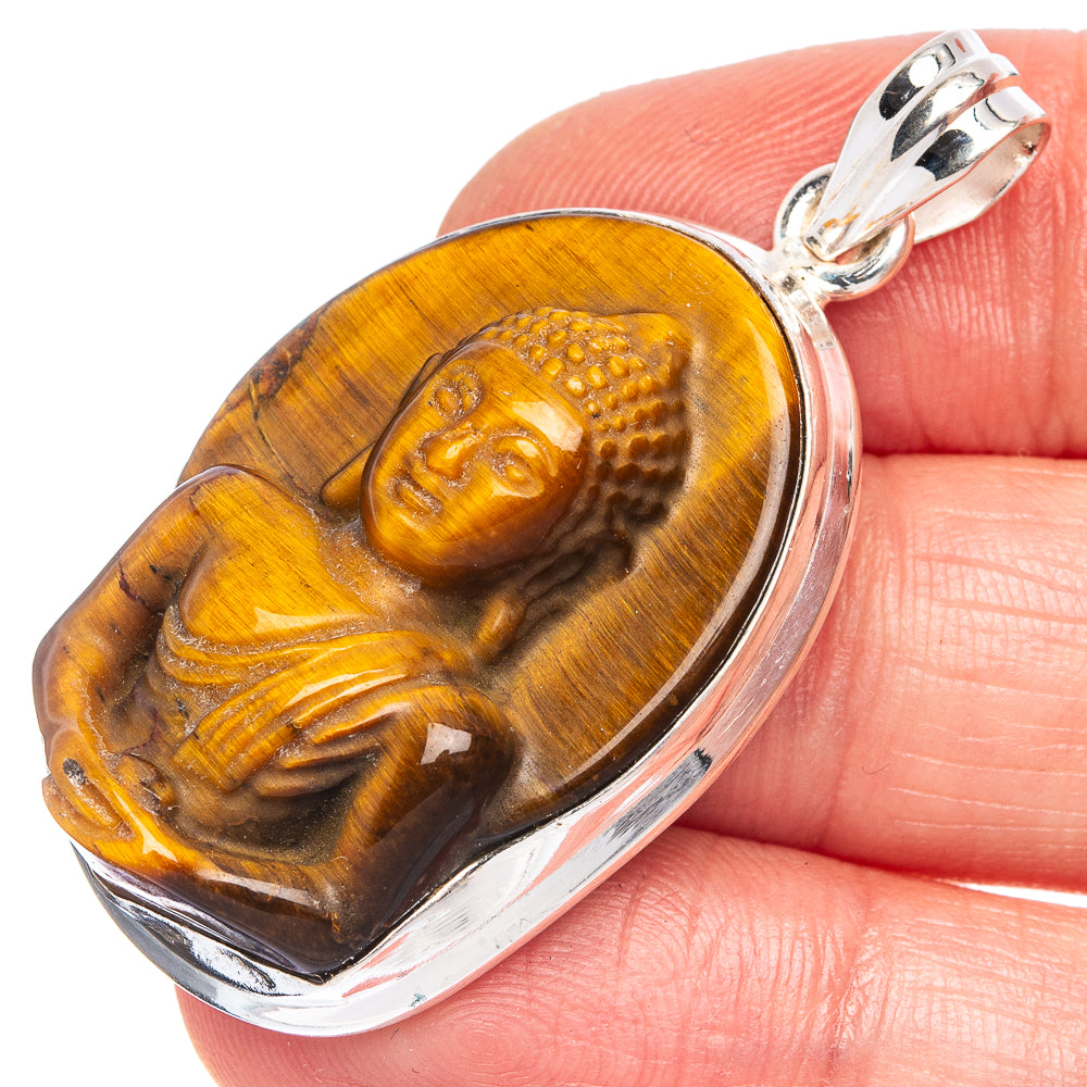 Tiger Eye Buddha Pendant 1 3/4" (925 Sterling Silver) P40447