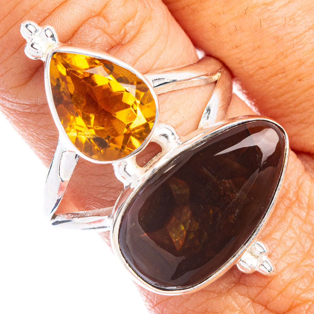 Rare Mexican Fire Agate, Citrine Ring Size 11 (925 Sterling Silver) R7436