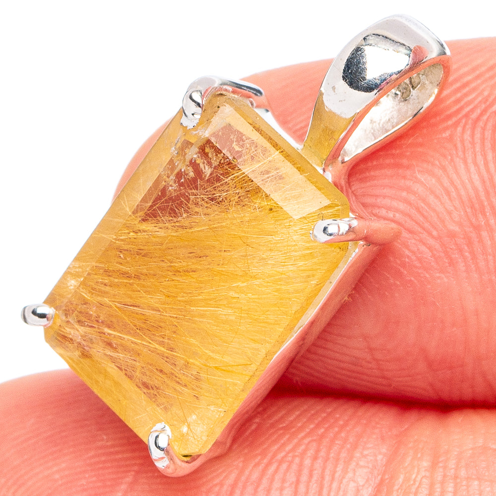 Rutilated Quartz Pendant 3/4" (.925 Sterling Silver)