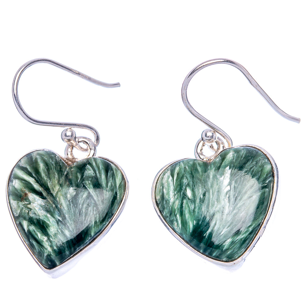 Seraphinite Heart Earrings 1 1/8" (925 Sterling Silver) E1106