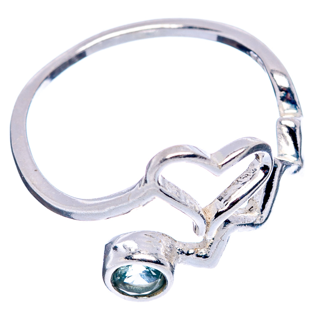 Blue Topaz Heart Dainty Ring Size 8 Adjustable (.925 Sterling Silver)