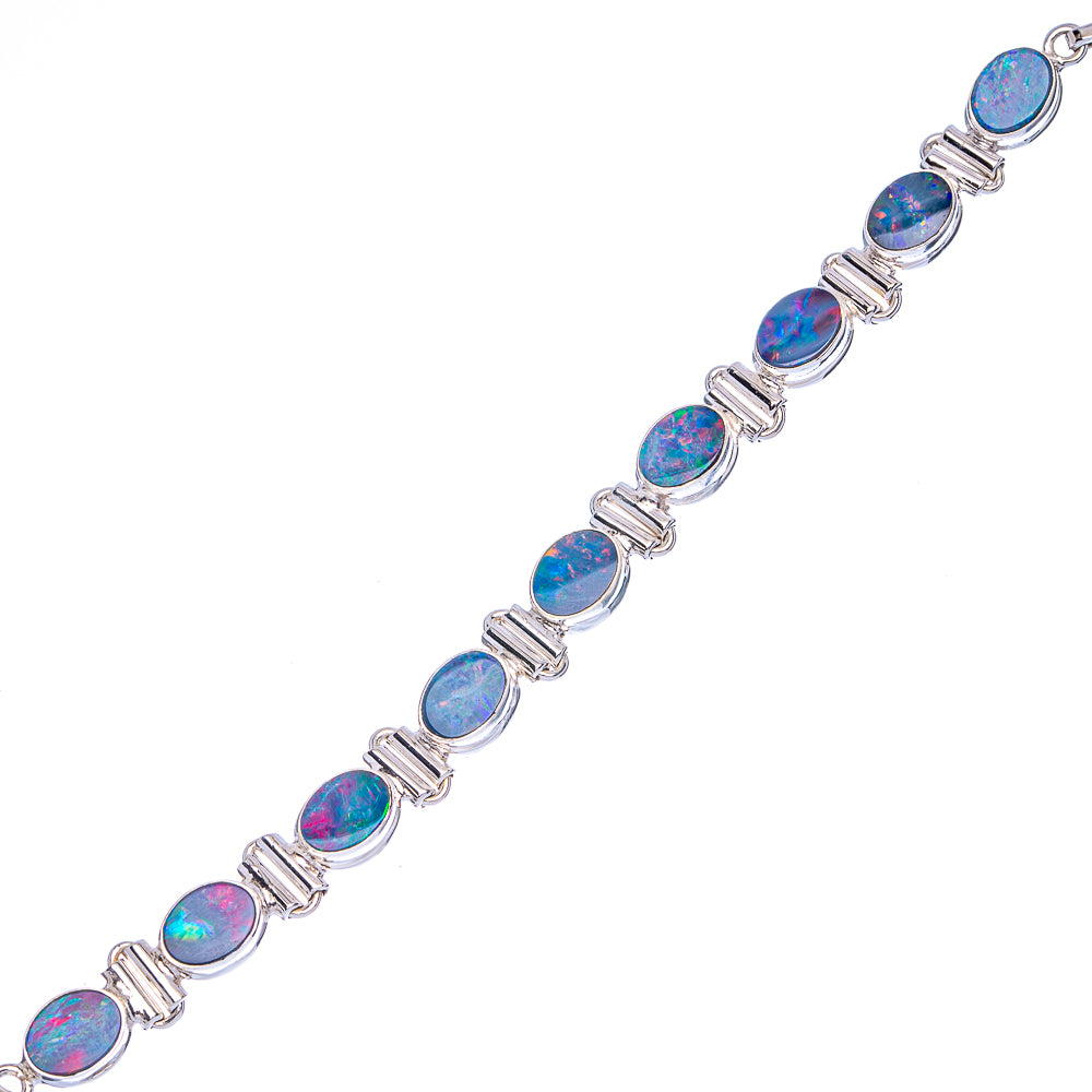 Rare Doublet Opal Bracelets 6 3/8 To 8 1/8" (925 Sterling Silver) B90360