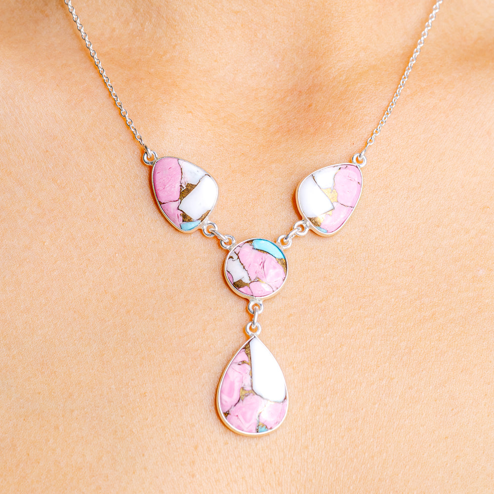 Cotton Candy Turquoise Necklace 17 to 19" (.925 Sterling Silver)