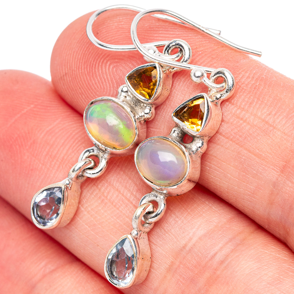 Rare Ethiopian Opal, Citrine, Blue Topaz Earrings 1 1/2" (925 Sterling Silver) E1402