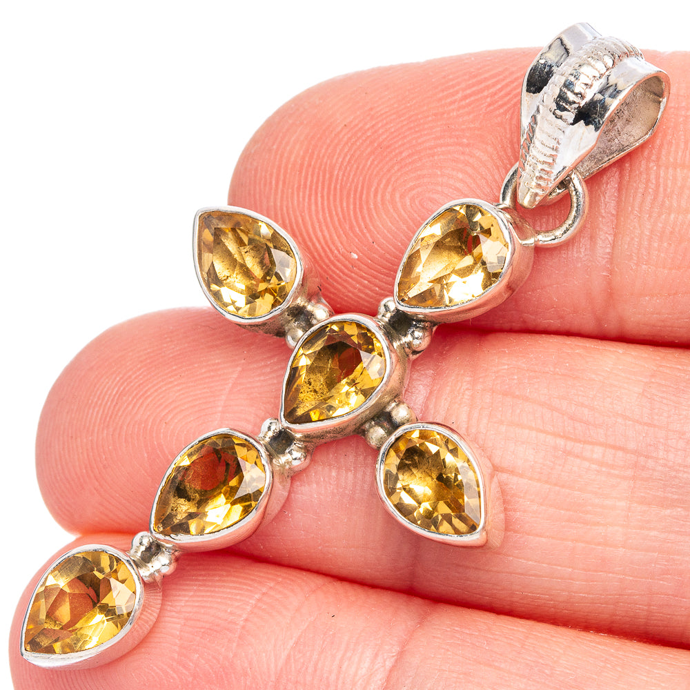 Citrine Cross Pendant 1 7/8" (925 Sterling Silver) P40321