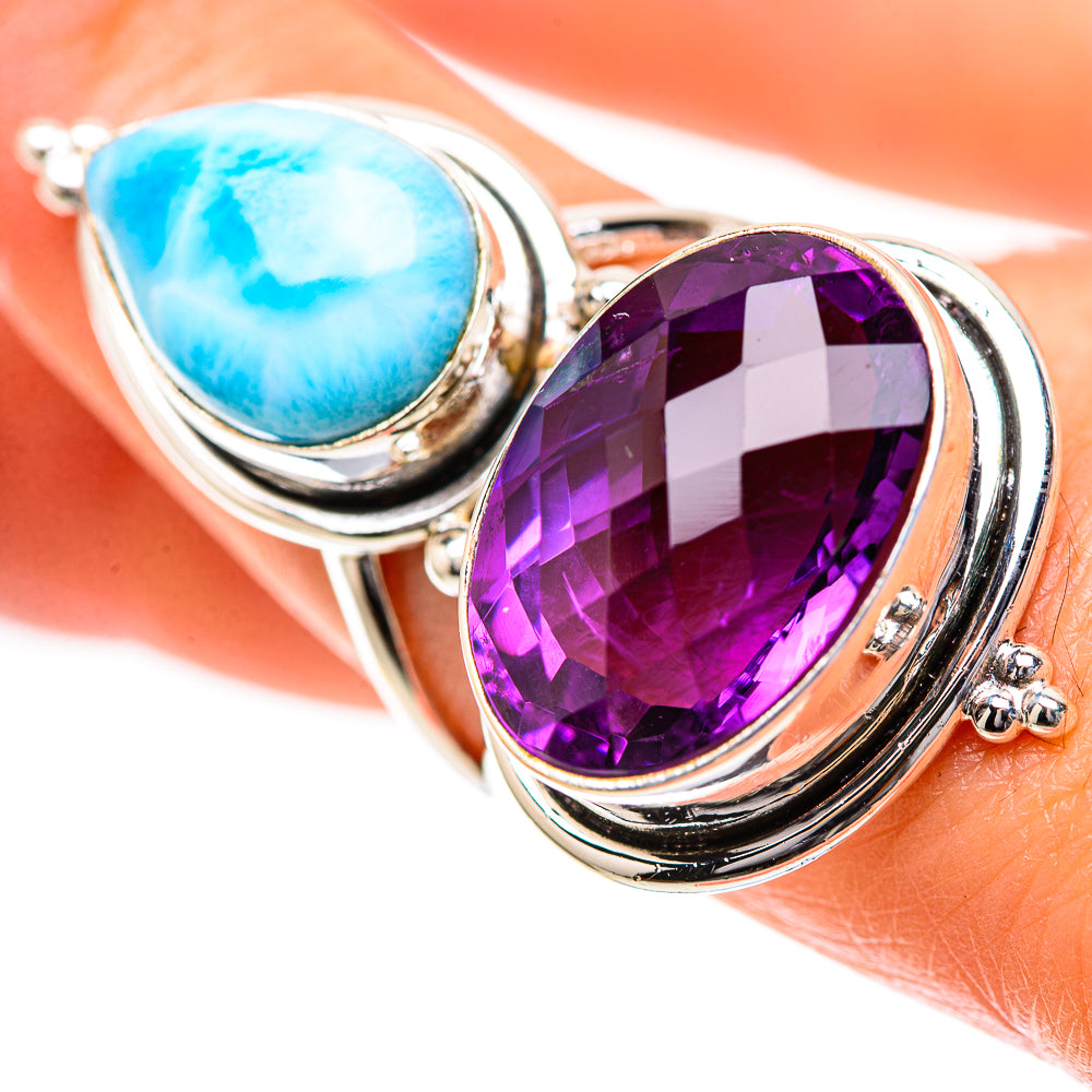 Large Faceted Amethyst, Larimar Ring Size 7 (925 Sterling Silver) RING139305