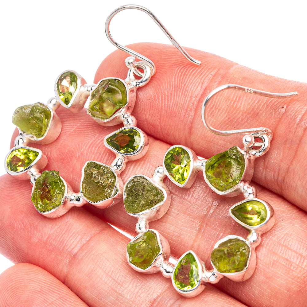 Premium Rough Peridot Earrings 1 5/8" (925 Sterling Silver) E1711