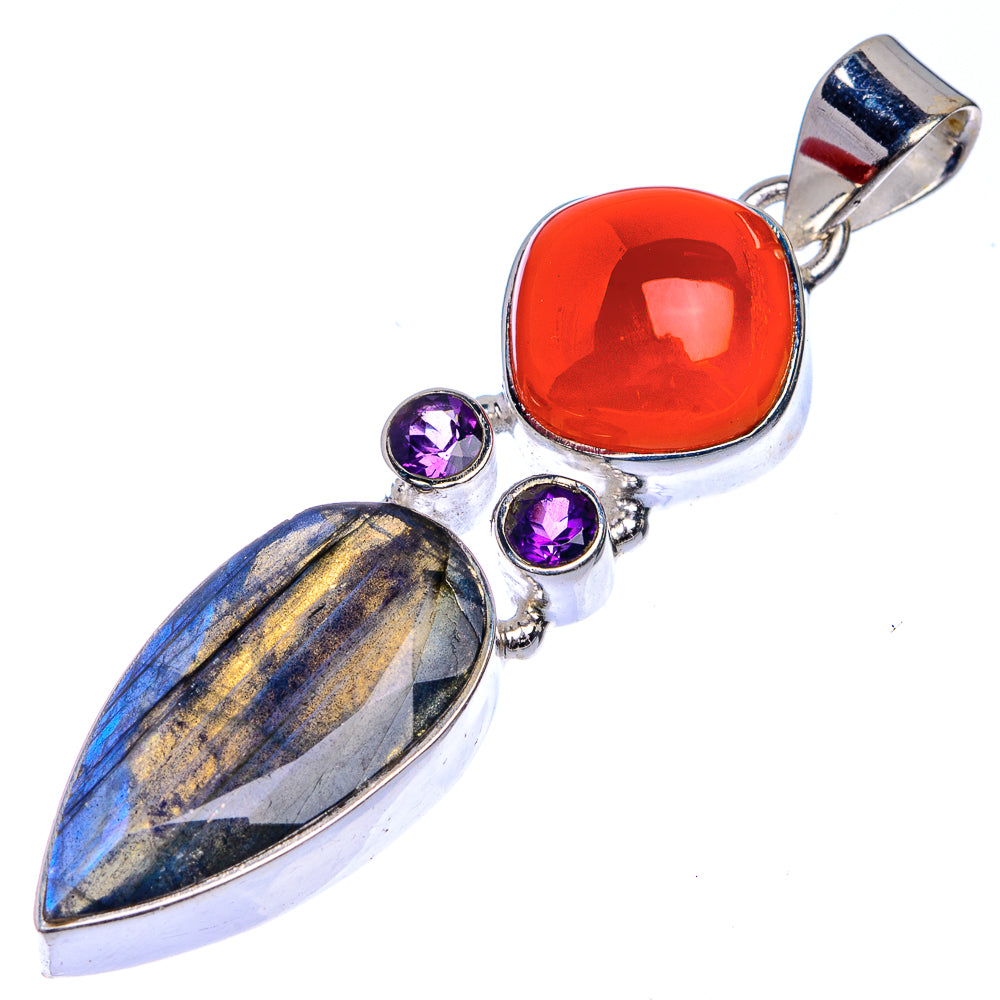 Labradorite, Carnelian, Amethyst Pendant 2 1/8" (925 Sterling Silver) P39711