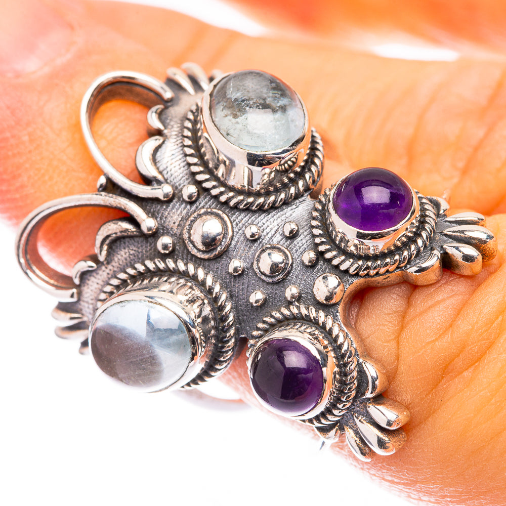 Large Aquamarine, Amethyst Ring Size 5.5 (925 Sterling Silver) R141666