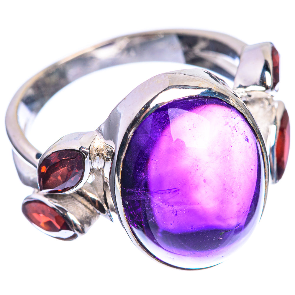 Amethyst, Garnet 925 Sterling Silver Ring Size 8