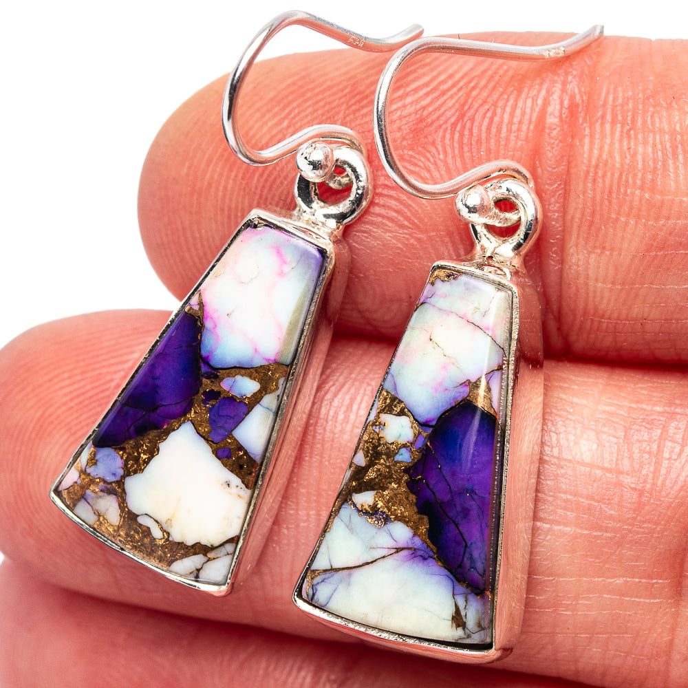 Purple Dahlia Mohave Turquoise Earrings 1 1/4" (.925 Sterling Silver)