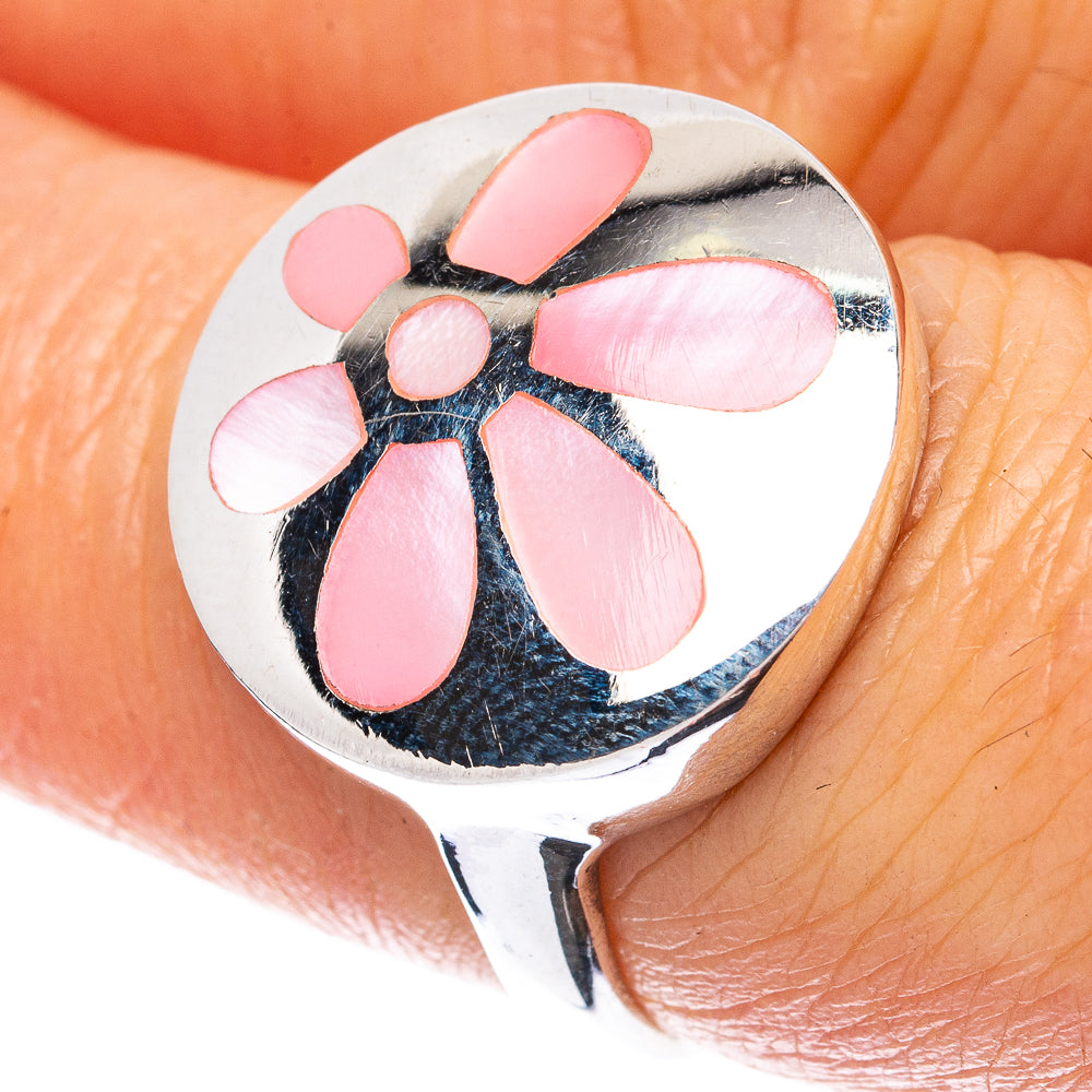 Mother Of Pearl Inlay Flower Ring Size 6.75 (925 Sterling Silver) R3012