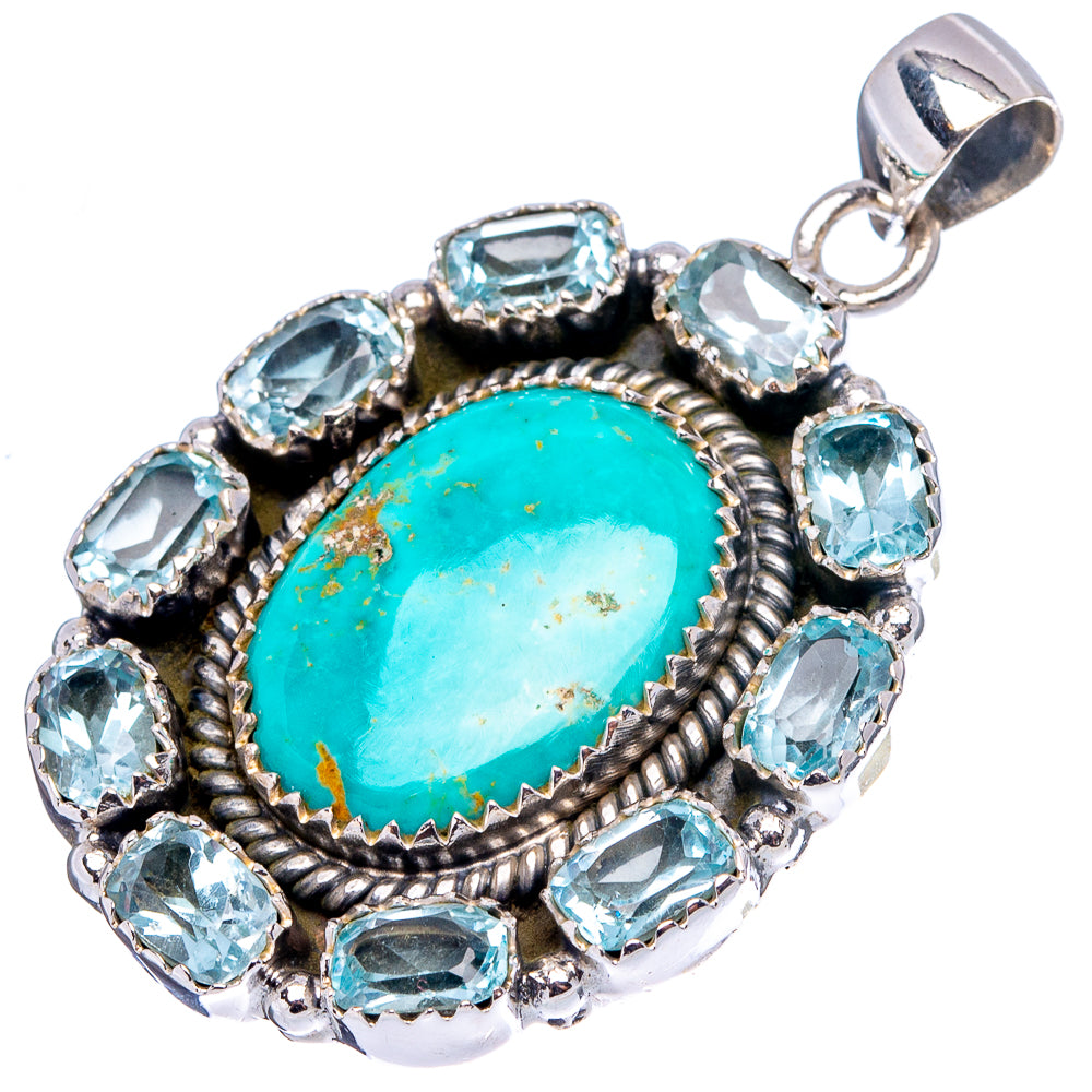 Exclusive Kingman Turquoise, Blue Topaz Pendant 1 3/4" (.925 Sterling Silver)