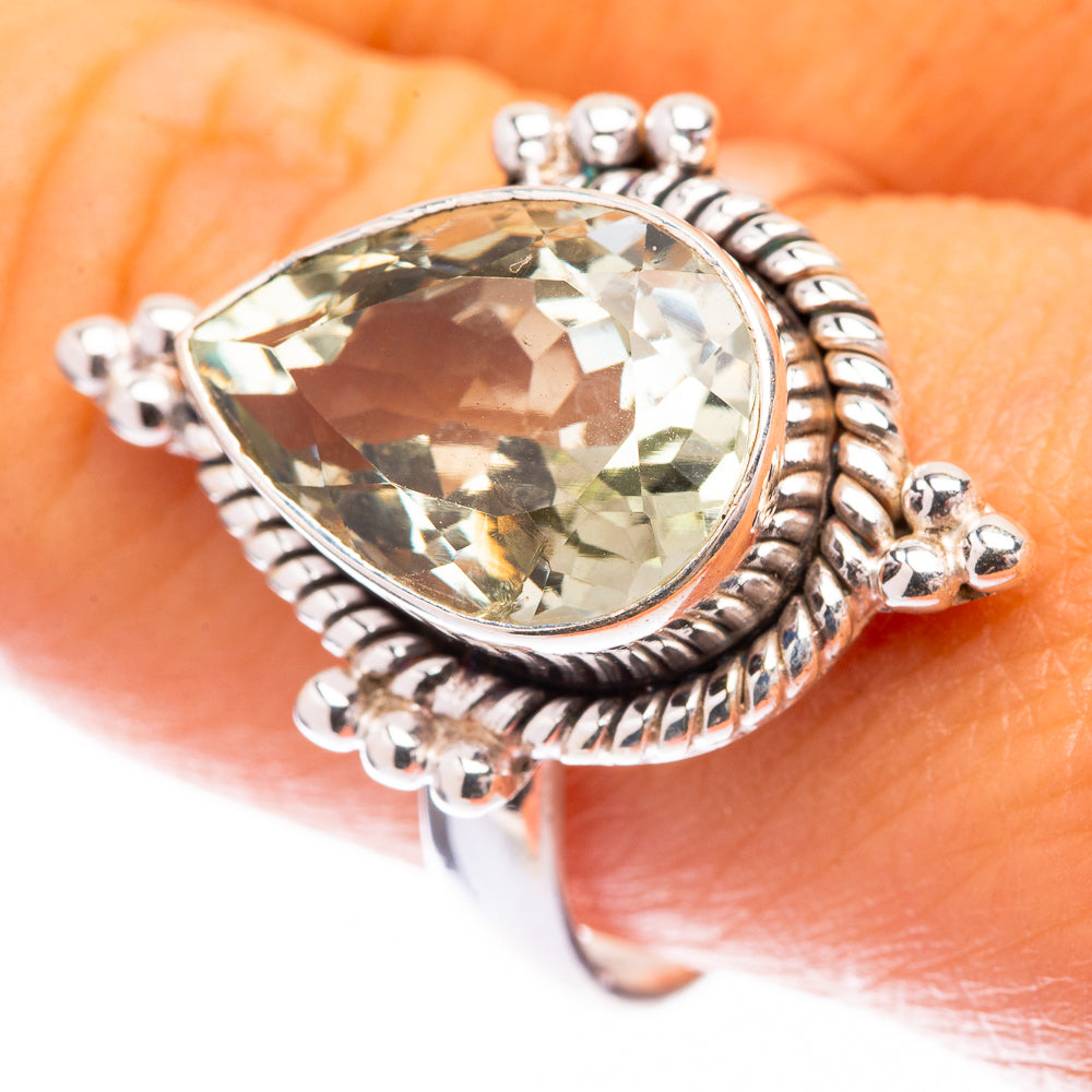 Faceted Green Amethyst Ring Size 9.75 (925 Sterling Silver) R141528