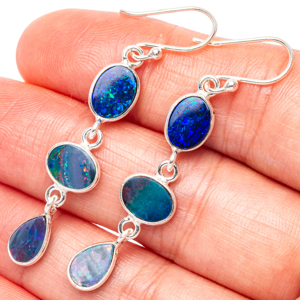 Rare Doublet Opal Earrings 1 7/8" (925 Sterling Silver) E2386