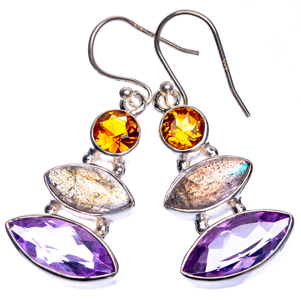 Amethyst, Labradorite, Citrine Earrings 1 5/8" (925 Sterling Silver) E432695