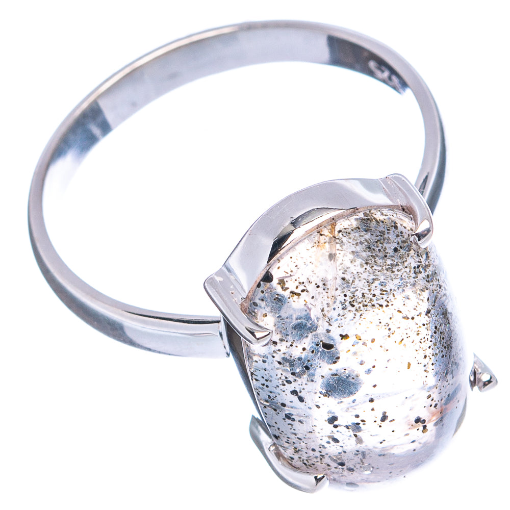 Black Dot Rutilated Quartz Ring Size 8 (.925 Sterling Silver)