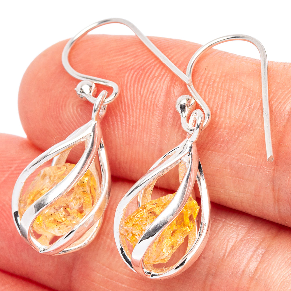 Citrine Caged Earrings 1 1/4" (925 Sterling Silver) E2626