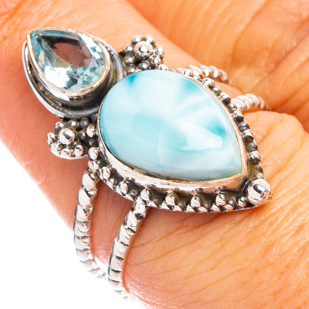 Rare Larimar, Blue Topaz Ring Size 7.5 (.925 Sterling Silver)