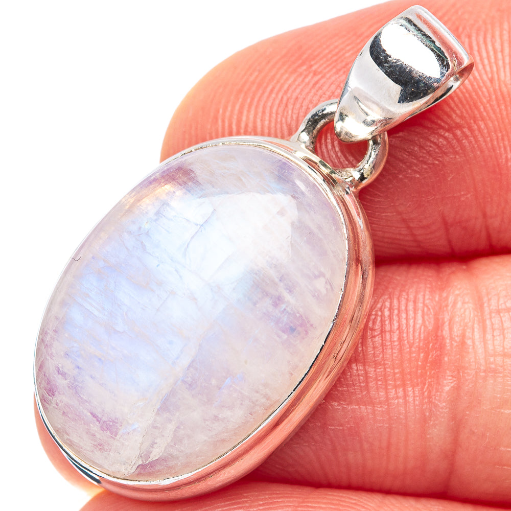 Rainbow Moonstone Pendant 1 1/4" (.925 Sterling Silver)