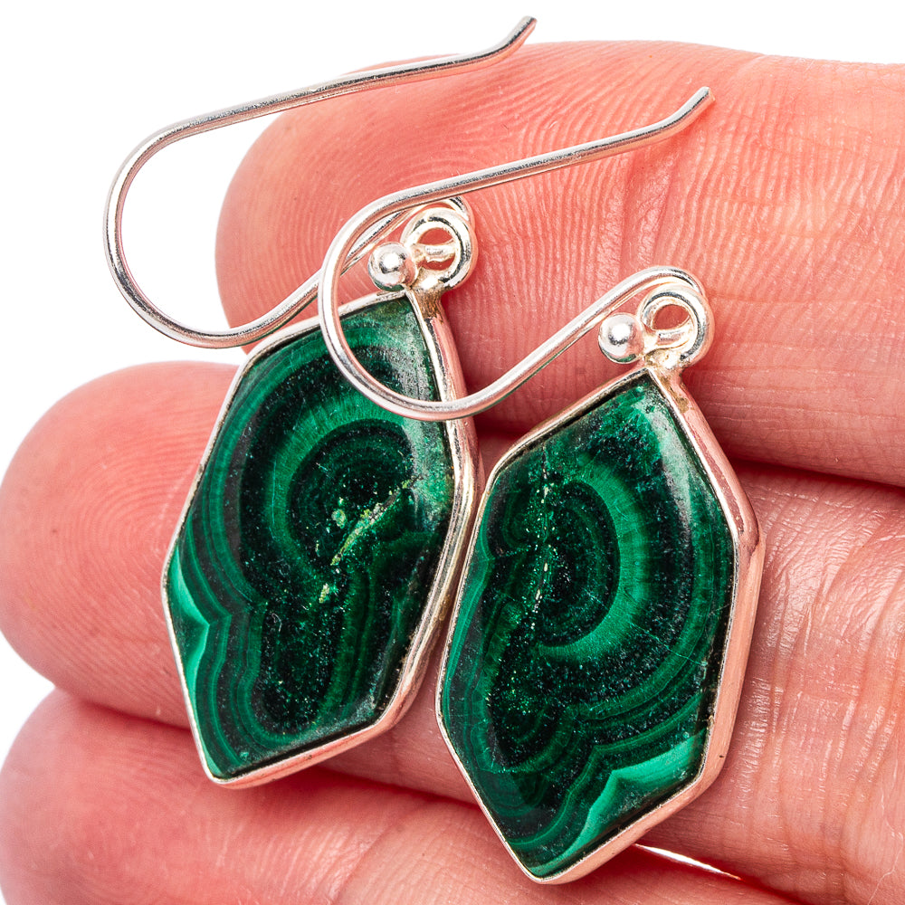 Malachite Earrings 1 1/2" (.925 Sterling Silver)
