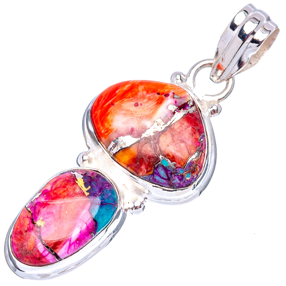 Pink Dahlia Mohave Turquoise Pendant 1 5/8" (.925 Sterling Silver)