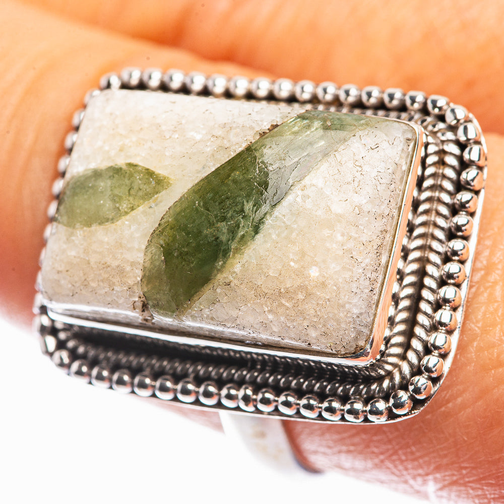 Large Green Tourmaline In Quartz Ring Size 9 (925 Sterling Silver) R142362