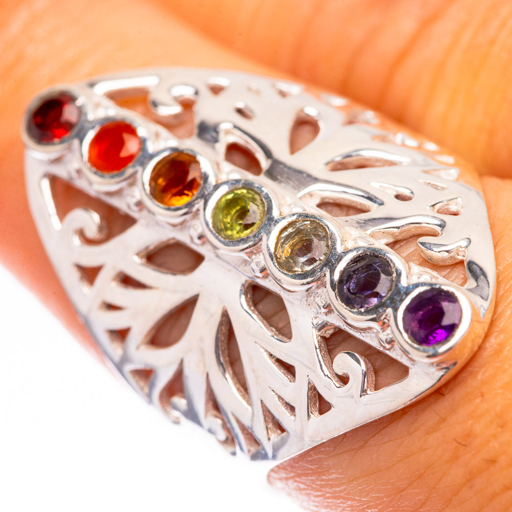 Rainbow Chakra Ring Size 8 (925 Sterling Silver) R140602