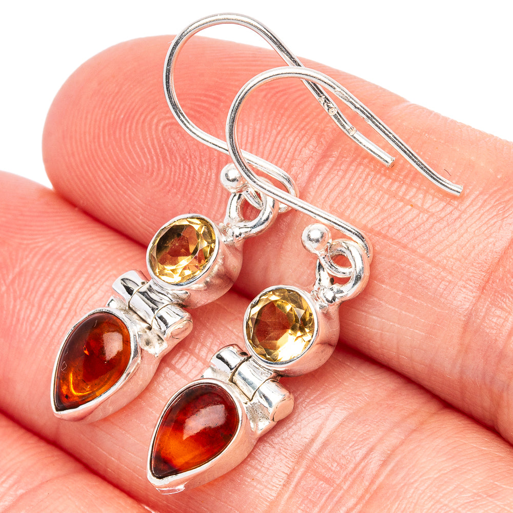 Baltic Amber, Citrine Earrings 1 3/8" (925 Sterling Silver) E1540
