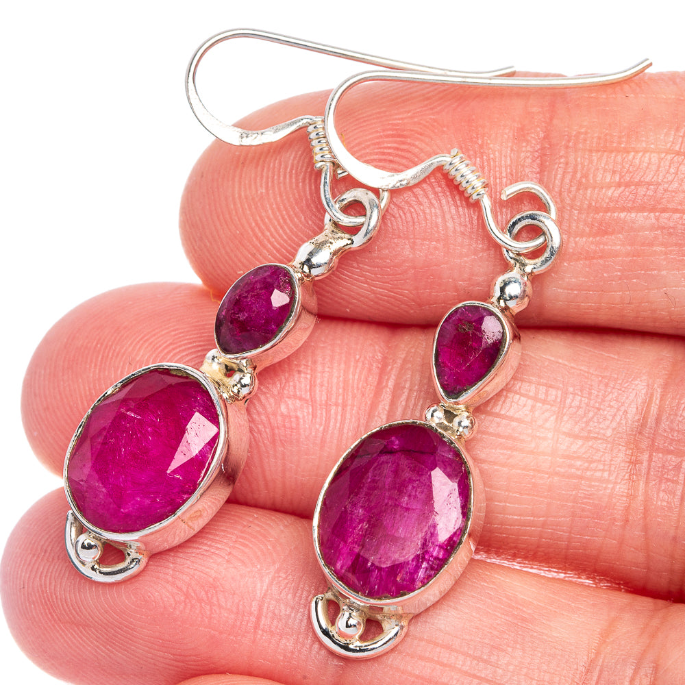 Ruby Earrings 1 3/4" (925 Sterling Silver) E433544