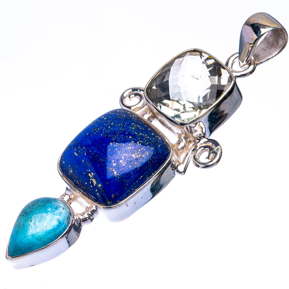 Lapis Lazuli, White Quartz, Blue Fluorite 925 Sterling Silver Pendant 2 1/4" (925 Sterling Silver) PD38653