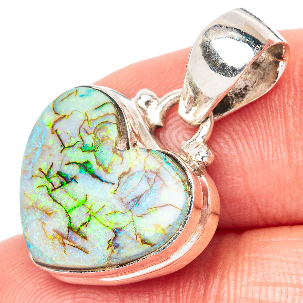 Rare Sterling Opal Heart Pendant 1 1/8" (925 Sterling Silver) P42900