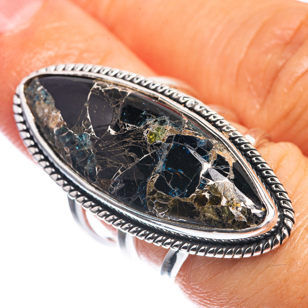 Large Copper Black Onyx 925 Sterling Silver Ring Size 6.25
