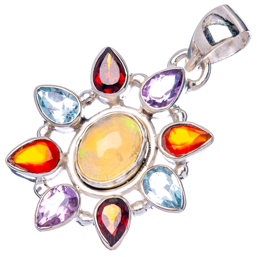 Rare Ethiopian Opal, Garnet, Amethyst, Blue Topaz, Carnelian Pendant 1 3/8" (925 Sterling Silver) P42822