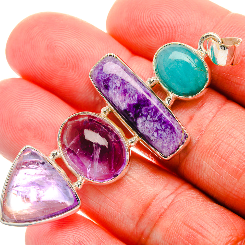 Amethyst, Charoite, Amazonite Pendant 2 1/2" (925 Sterling Silver) PD38131