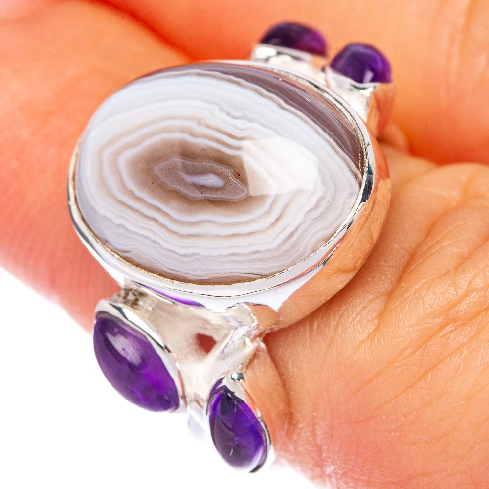Botswana Agate, Amethyst Ring Size 6 (925 Sterling Silver) R144693