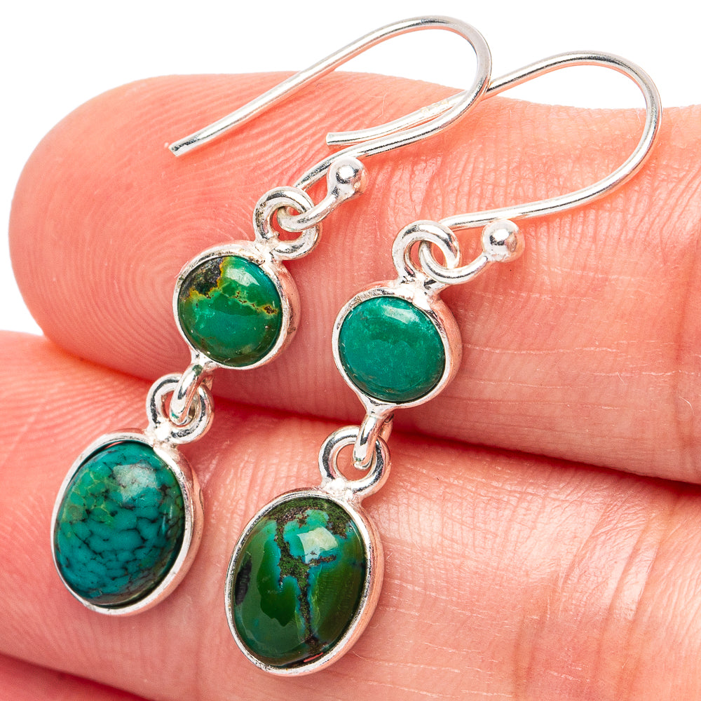 Hubei Spiderweb Turquoise Earrings 1 3/8" (.925 Sterling Silver)