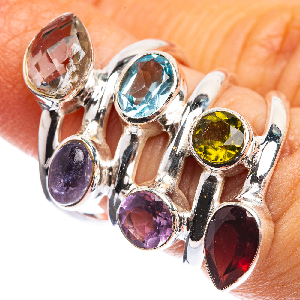 White Quartz, Blue Topaz, Garnet, Amethyst, Tanzanite, Peridot Ring Size 5.75 (925 Sterling Silver) R142978